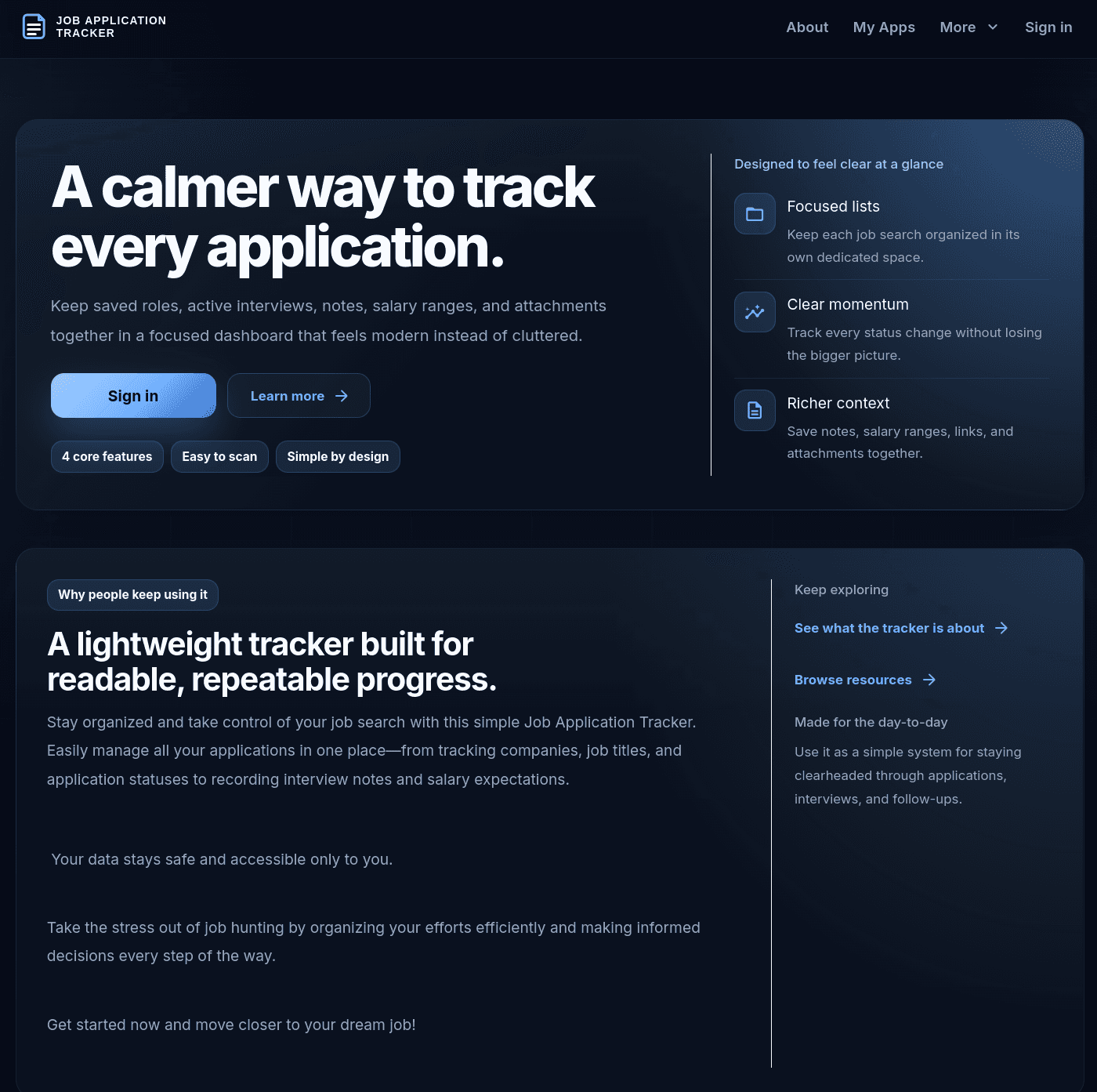 Screenshot of the Job Application Tracker v2 app
