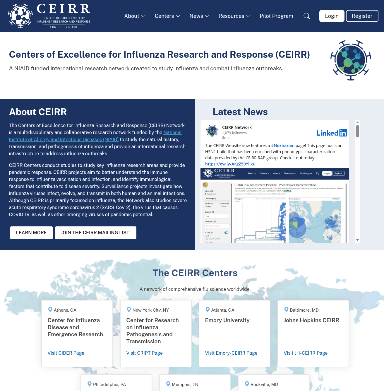 Screenshot of the CEIRR Network website