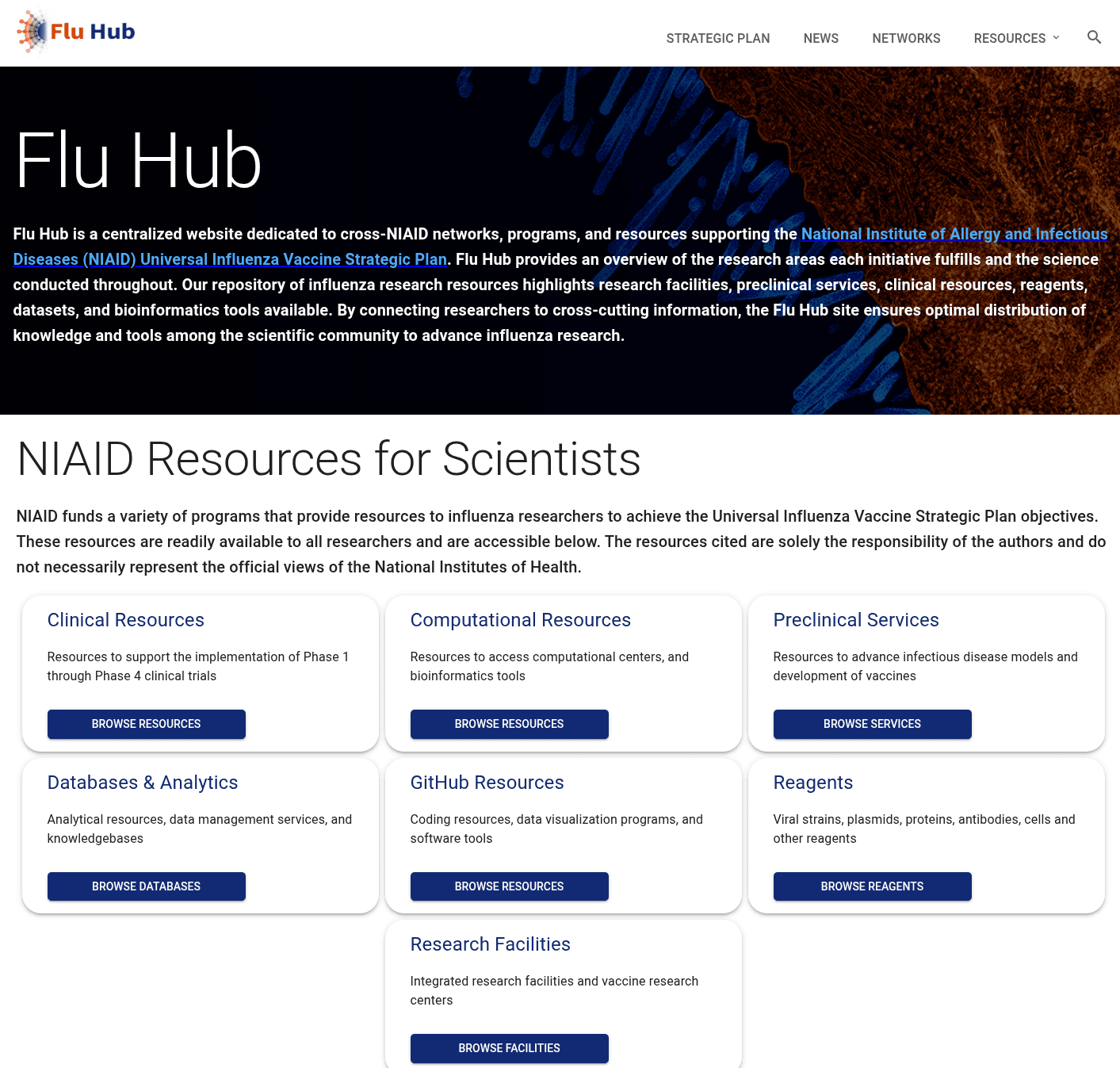 Screenshot of the Flu Hub website