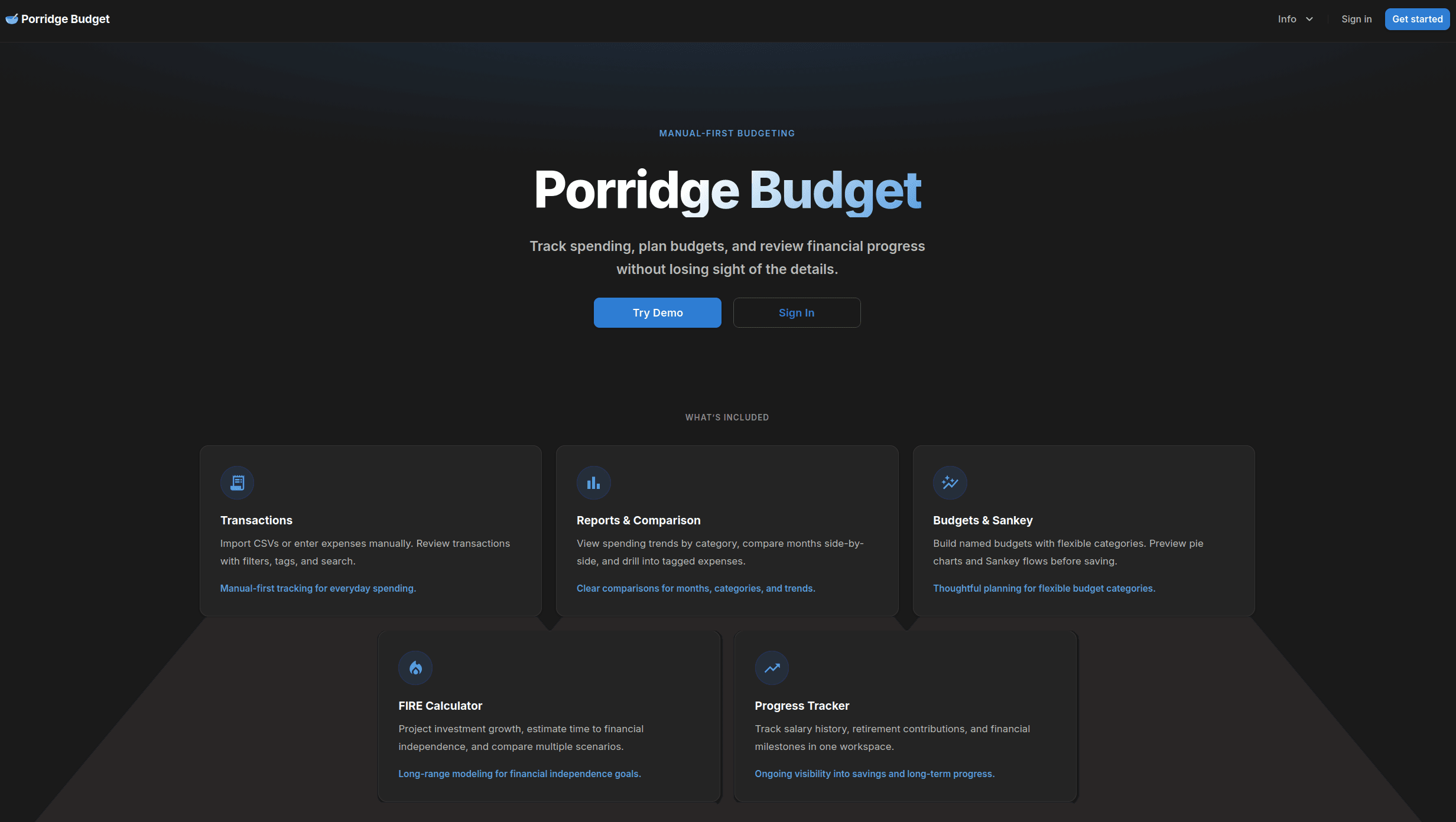 Screenshot of the Porridge Budget app